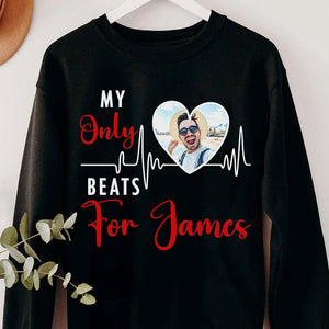 My Heart Only Beats For Him/Her Personalized Couple Shirts, Upload Face Photo Shirts - Shirts - GoDuckee