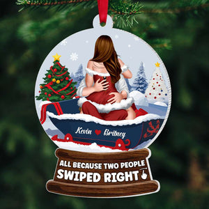 All Because Two People Swiped Right, Personalized Ornament, Christmas Gifts For Funny Couple - Ornament - GoDuckee