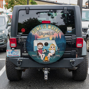 Home Is Where Where Park It, Gift For Couple, Personalized Tire Cover, Camping Couple Tire Cover, Couple Gift - Tire Cover - GoDuckee