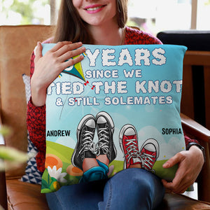 We Tied The Knot & Still Solemates, Personalized Square Pillow, Couple Shoes, Gift For Couple 01DNDT081222 - Pillow - GoDuckee
