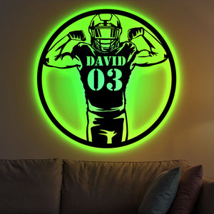 Gift For Football Lover, Personalized Metal Art Light, American Football Player Metal Art Light - - GoDuckee