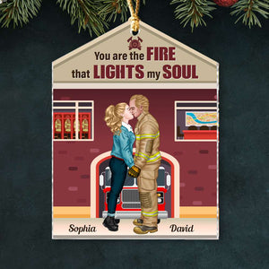You Are The Fire That Lights My Soul, Personalized Ornament, Firefighter Couple Gifts - Ornament - GoDuckee