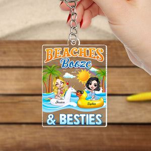 Beaches Booze, Gift For Bestie, Personalized Keychain, Beach Friends Keychain, Summer Gift - Keychains - GoDuckee