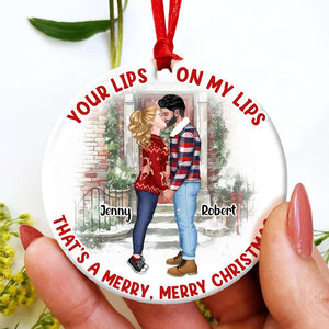 That's A Merry, Merry Christmas, Couple Gift, Personalized Ceramic Ornament, Couple Kissing Ornament, Christmas Gift - Ornament - GoDuckee