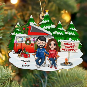 Home Is Where We Park It, Personalized Wood Ornament, Gifts For Couple - Ornament - GoDuckee