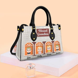 Blessed Grandma, Personalized Leather Bag, Grandkids From Window Leather Bag, Gift For Grandma - Leather Bag - GoDuckee