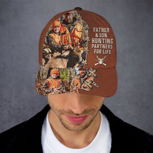 Hunting Dad With His Hunting Partners Custom Photo Cap, Personalized Gift For Hunting Dad, Father's Day Gift For Hunter - Classic Cap - GoDuckee
