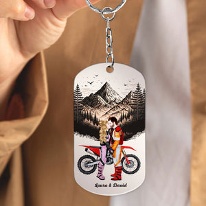 Happiness Is Riding With You, Couple Gift, Personalized Stainless Steel Engraved Keychain, Motor Couple Keychain 01TOTI111223PA - Keychains - GoDuckee