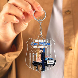 Two Hearts One Mission Love And Protect, Couple Gift, Personalized Keychain, Police Couple Keychain - Keychains - GoDuckee