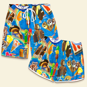 Gift For Ice Cream Lover, Personalized Couple Beach Shorts, Summer Ice Cream Beach Short, Couple Gift 04NATI070723 - Beach Shorts - GoDuckee