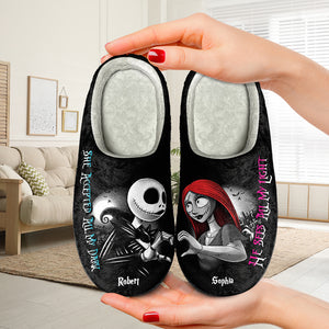 She Accepted All My Dark, He Sees All My Light, Couple Gift, Personalized Home Slippers, Horror Couple Home Slippers 02QHTI111223 - Shoes - GoDuckee