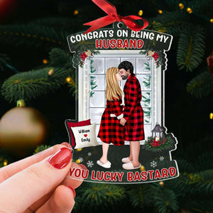 Congrats On Being My Husband, Couple Gift, Personalized Acrylic Ornament, Kissing Couple Ornament, Christmas Gift - Ornament - GoDuckee