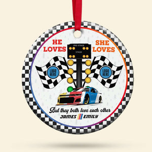 But They Both Love Each Other, Couple Gift, Personalized Ceramic Ornament, Racing Couple Ornament, Christmas Gift 01HUTI061023 - Ornament - GoDuckee