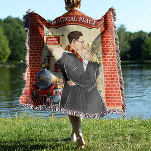 You Make The World Magical Place, Personalized Woven Blanket, Kissing Couple Gifts 05HUDT200923TM - Blanket - GoDuckee