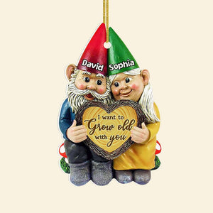 I Want To Grow Old With You, Couple Gift, Personalized Acrylic Ornament, Old Garden Gnome Couple Ornament, Christmas Gift - Ornament - GoDuckee