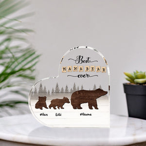 Best Mama Bear Ever- Gift For Mom- Personalized Acrylic Plaque- Bear Mom Heart Shaped Acrylic Plaque - Decorative Plaques - GoDuckee
