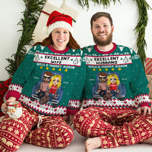 Excellent Husband/ Wife - Would Marry Again, Personalized Knitted Ugly Sweater, Gifts For Couple - AOP Products - GoDuckee