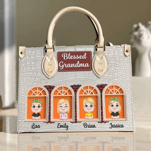 Blessed Grandma, Personalized Leather Bag, Grandkids From Window Leather Bag, Gift For Grandma - Leather Bag - GoDuckee