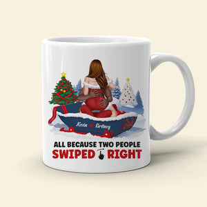 All Because Two People Swiped Right, Personalized Coffee Mug, Christmas Gifts For Couple - Coffee Mug - GoDuckee