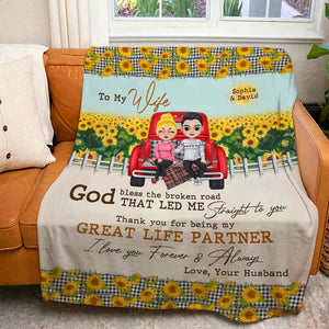 Thank You For Being My Great Life Partner, Couple Gift, Personalized Blanket, Sunflower Couple Truck Blanket - Blanket - GoDuckee