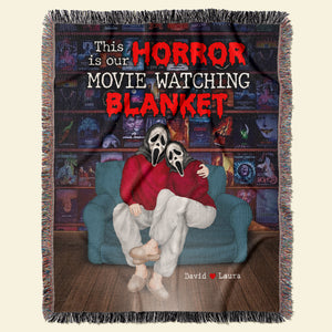 This Is Our Horror Movie Watching Blanket-Personalized Woven Blanket-Gift For Him/ Gift For Her- Halloween Gift - Blanket - GoDuckee
