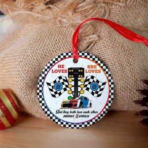 But They Both Love Each Other, Couple Gift, Personalized Ceramic Ornament, Racing Couple Ornament, Christmas Gift 01HUTI061023 - Ornament - GoDuckee