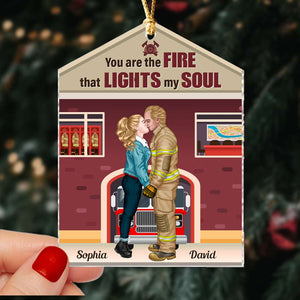 You Are The Fire That Lights My Soul, Personalized Ornament, Firefighter Couple Gifts - Ornament - GoDuckee