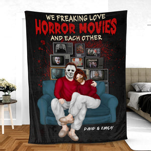 We Freaking Love Horror Movies, Couple Gift, Personalized Blanket, Horror Couple Blanket, Halloween Gift 01HTTI140923PA - Blanket - GoDuckee