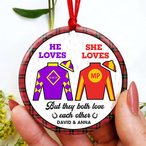 But They Both Love Each Other, Couple Gift, Personalized Ceramic Ornament, Horse Racing Couple Ornament, Christmas Gift 01HUTI101023 - Ornament - GoDuckee