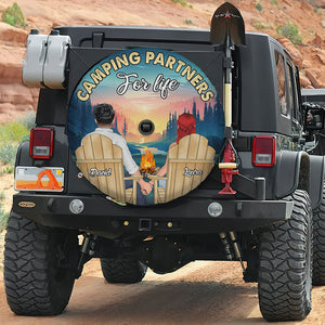 Camping Partners For Life, Gift For Couple, Personalized Tire Cover, Camping Couple Tire Cover, Couple Gift - Tire Cover - GoDuckee