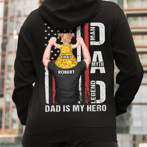 Dad Is My Hero Personalized Shirt, Gift For Dad, Kid On Dad's Shoulder - Shirts - GoDuckee