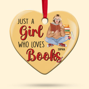 Just A Girl Who Loves Books, Personalized Ceramic Ornament, Christmas Gift For Book Lovers - Ornament - GoDuckee