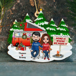 Home Is Where We Park It, Personalized Wood Ornament, Gifts For Couple - Ornament - GoDuckee