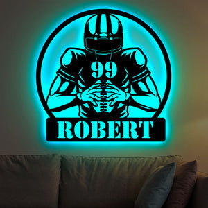 Gift For Football Lover, Personalized Metal Art Light, American Football Player Metal Art Light - - GoDuckee