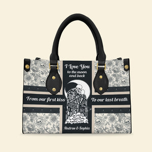 I Love You To The Moon And Back, Personalized Leather Bag, Gift For Couple - Leather Bag - GoDuckee