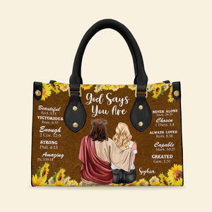 God Says You Are, Personalized Leather Bag, Never Alone, Gift For Woman - Leather Bag - GoDuckee