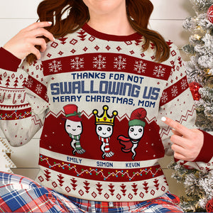Thanks For Not Swallowing Us, Knitted Ugly Sweater, Gifts For Parents - AOP Products - GoDuckee