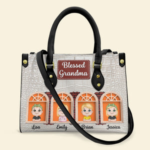 Blessed Grandma, Personalized Leather Bag, Grandkids From Window Leather Bag, Gift For Grandma - Leather Bag - GoDuckee