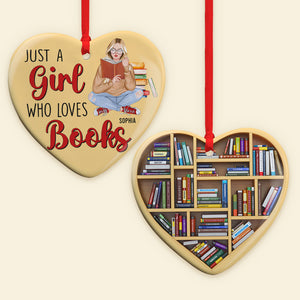 Just A Girl Who Loves Books, Personalized Ceramic Ornament, Christmas Gift For Book Lovers - Ornament - GoDuckee
