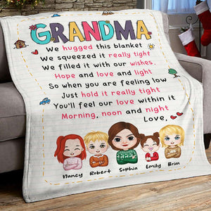 I Hugged This Blanket, Gift For Grandma, Personalized Blanket, Grandma And Grandkids Blanket - Blanket - GoDuckee