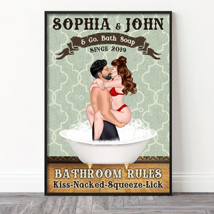 Bathroom Rules Kiss Nacked Squeeze Lick, Personalized Canvas Poster, Gifts For Him - Gifts For Her - Poster & Canvas - GoDuckee