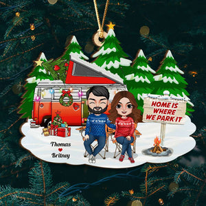 Home Is Where We Park It, Personalized Wood Ornament, Gifts For Couple - Ornament - GoDuckee
