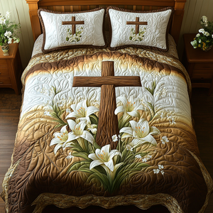 Gifts For Christian Quilt Bedding Set Special Line, Cross And Lilies 04tgpu050225 - Blanket - GoDuckee