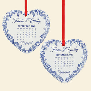 Personalized Gifts For Couple, Couple Anniversary Toile de Jouy Heart Ceramic Ornament 03pgmg080925 - Ornament - GoDuckee