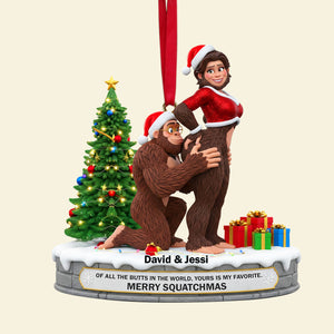 Playful Bigfoot Couple Ornament - Personalized Christmas Gift For Couples 01OHLU160925 - Ornament - GoDuckee