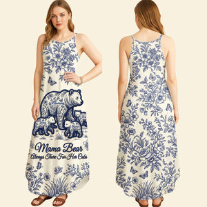 Toile De Jouy Bear Mom Dress - Personalized Gifts For Mother's Day Suspender Maxi Dress 01NATA250326 - Dress - GoDuckee