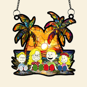 Personalized Gifts For Family Window Hanging Suncatcher Ornament Happy Family On The Beach 04KALU090125PA - Ornament - GoDuckee