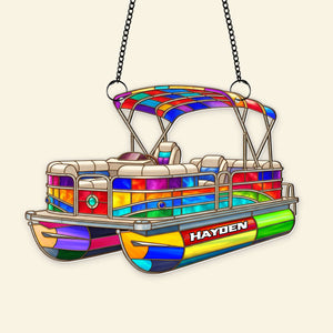 Colorful Pontoon Boat Suncatcher - Personalized Christmas Gifts For Pontoon Lovers 03PGLU280725 - Ornament - GoDuckee