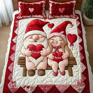 Sweet Gnome Couple Quilt Bed Set - Personalized Gift For Couples 02NALU291125 - Blanket - GoDuckee