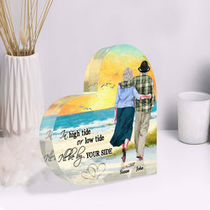 In High Tide or Low Tide I'll Always Be by Your Side, Personalized Old Couple Heart Shaped Acrylic - Decorative Plaques - GoDuckee